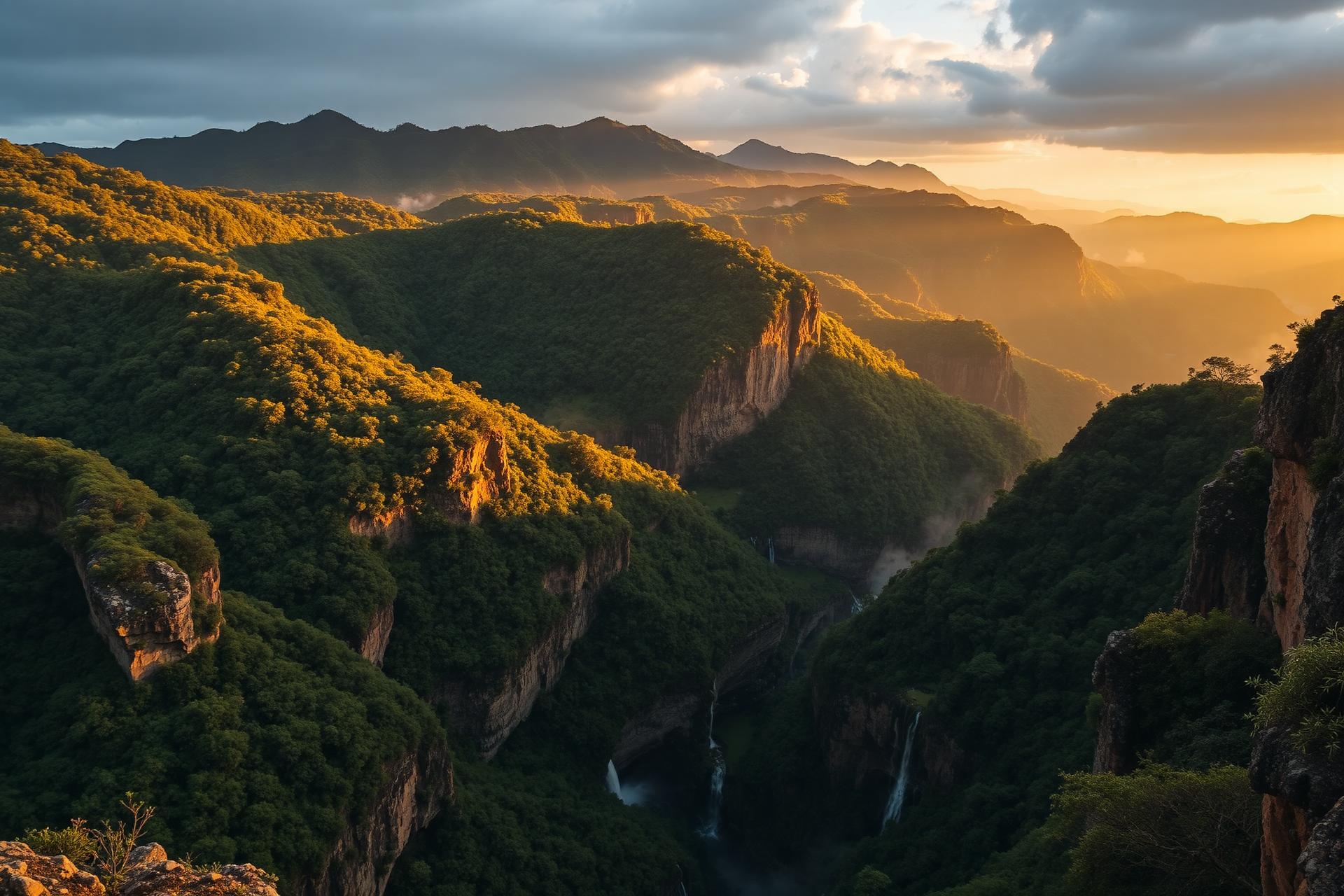 Vista panorâmica dos cânions da Serra do Intendente ao pôr do sol
